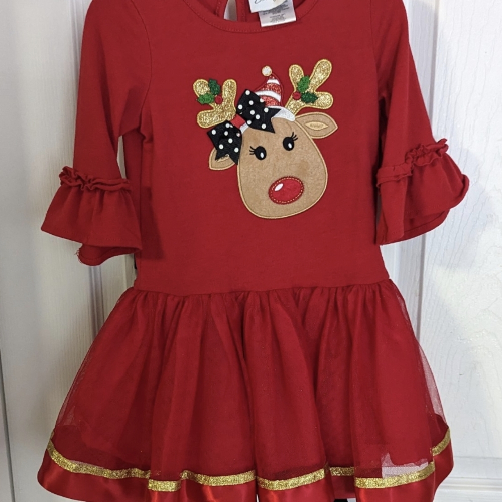 Red Reindeer Dress with Gold Accents